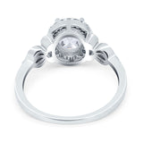 Oval Engagement Ring Halo Simulated Cubic Zirconia 925 Sterling Silver