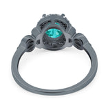 Oval Engagement Ring Halo Black Tone, Simulated Paraiba Tourmaline CZ 925 Sterling Silver