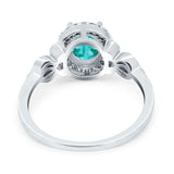 Oval Engagement Ring Halo Simulated Paraiba Tourmaline CZ 925 Sterling Silver