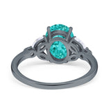 Oval Art Deco Engagement Ring Black Tone, Simulated Paraiba Tourmaline CZ 925 Sterling Silver