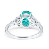 Oval Art Deco Engagement Ring Simulated Paraiba Tourmaline CZ 925 Sterling Silver