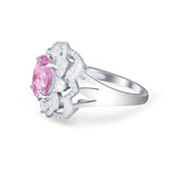 Art Deco Oval Wedding Ring Simulated Pink CZ 925 Sterling Silver