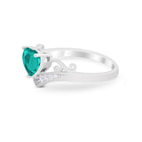 Heart Filigree Thumb Ring Round Simulated Paraiba Tourmaline CZ 925 Sterling Silver