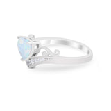 Heart Filigree Thumb Ring Round Lab Created White Opal 925 Sterling Silver