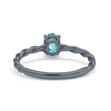 Solitaire Twisted Oval Wedding Ring Black Tone, Simulated Paraiba Tourmaline CZ 925 Sterling Silver
