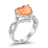 Art Deco Heart Promise Twisted Shank Simulated Morganite CZ Wedding Ring 925 Sterling Silver