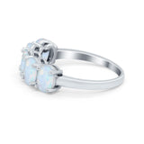 Lab Created White Opal Oval Band Ring Round 925 Sterling Silver