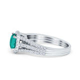 Halo Engagement Ring Accent Dazzling Simulated Paraiba Tourmaline CZ 925 Sterling Silver