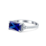 Emerald Cut Sideways Ring Simulated Blue Sapphire CZ 925 Sterling Silver