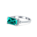 Emerald Cut Sideways Ring Simulated Paraiba Tourmaline CZ 925 Sterling Silver