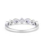 Art Deco Stacking Half Eternity Wedding Ring Simulated Amethyst CZ 925 Sterling Silver