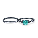 Celtic Wedding Ring Band Black Tone, Simulated Paraiba Tourmaline CZ 925 Sterling Silver