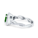 Halo Infinity Shank Engagement Ring Simulated Green Emerald CZ 925 Sterling Silver