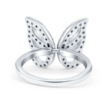 Butterfly Ring Wedding Band Simulated Cubic Zirconia 925 Sterling Silver (15mm)