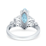 Art Deco Marquise Wedding Bridal Ring Simulated Aquamarine CZ 925 Sterling Silver