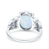 Art Deco Oval Wedding Ring Lab Created White Opal 925 Sterling Silver