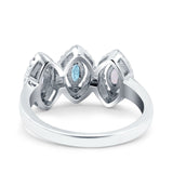 Halo Marquise Three Stone Wedding Bridal Ring Simulated Aquamarine CZ 925 Sterling Silver