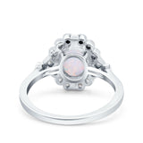 Halo Art Deco Wedding Ring Lab Created White Opal Oval Simulated CZ 925 Sterling Silver