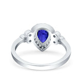Halo Pear Engagement Ring Blue Sapphire CZ 925 Sterling Silver Wholesale