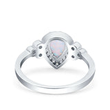 Halo Pear Wedding Ring Lab Created White Opal 925 Sterling Silver