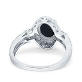 Oval Art Deco Wedding Ring Accent Vintage Simulated Black CZ 925 Sterling Silver