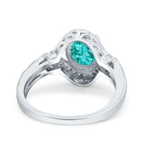 Oval Art Deco Wedding Ring Accent Vintage Simulated Paraiba Tourmaline CZ 925 Sterling Silver