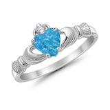 Heart Shape Lab Created Blue Opal Claddagh Wedding Ring 925 Sterling Silver