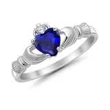 Heart Shape Simulated Blue Sapphire CZ Claddagh Wedding Ring 925 Sterling Silver