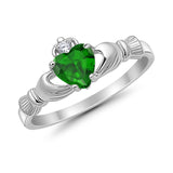 Heart Shape Simulated Green Emerald CZ Claddagh Wedding Ring 925 Sterling Silver