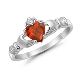 Heart Shape Simulated Garnet CZ Claddagh Wedding Ring 925 Sterling Silver