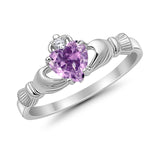 Heart Shape Simulated Lavender CZ Claddagh Wedding Ring 925 Sterling Silver