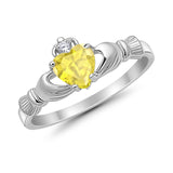 Heart Shape Simulated Yellow CZ Claddagh Wedding Ring 925 Sterling Silver