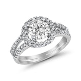 Halo Split Shank Engagement Ring Round Simulated CZ 925 Sterling Silver