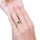Wedding Piece Bridal Ring Yellow Tone, Simulated Black CZ 925 Sterling Silver