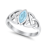 Celtic Bezel Marquise Solitaire Ring Simulated Aquamarine CZ 925 Sterling Silver