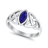 Celtic Bezel Marquise Solitaire Ring Simulated Blue Sapphire CZ 925 Sterling Silver