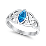 Celtic Bezel Marquise Solitaire Ring Simulated Blue Topaz CZ 925 Sterling Silver