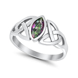 Celtic Bezel Marquise Solitaire Ring Simulated Rainbow CZ 925 Sterling Silver