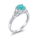 Floral Art Deco Engagement Ring Simulated Paraiba Tourmaline CZ 925 Sterling Silver