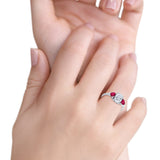 Fashion Promise Ring 3-Stone Oval Simulated Ruby CZ 925 Sterling Silver