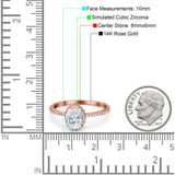 14K Rose Gold Halo Fashion Engagement Ring Simulated Oval CZ Size 7