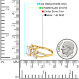 14K Yellow Gold Halo Floral Art Deco Wedding Engagement Ring Round Simulated Cubic Zirconia Size-7