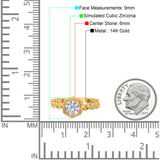 14K Yellow Gold Art Deco Hexagon Round Bridal Simulated CZ Wedding Engagement Ring Size 7