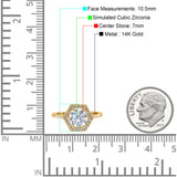 14K Yellow Gold Art Deco Hexagon Round Simulated Cubic Zirconia Wedding Engagement Ring Size 7