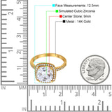 14K Yellow Gold Halo Cushion Bridal Simulated CZ Wedding Engagement Ring Size 7