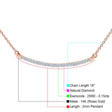 14K Rose Gold 0.15ct Round Shape Diamond Bar Pendant Chain Necklace 18" Long