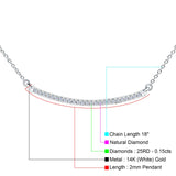 14K White Gold 0.15ct Round Shape Diamond Bar Pendant Chain Necklace 18" Long