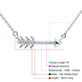 14K White Gold 0.05ct Round Shape Trendy Diamond Cupid Arrow Pendant Chain Necklace 18" Long