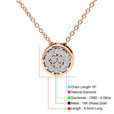 14K Rose Gold 0.08ct Round Shape Diamond Drop Solitaire Pendant Chain Necklace 18" Long