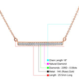 14K Rose Gold 0.09ct Round Shape Diamond Trendy Bar Pendant Chain Necklace 18" Long